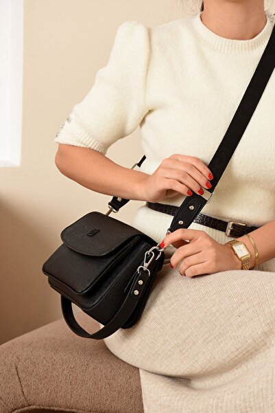 Just Polo Justpolo Women's Black 6 Compartment Shoulder Crossbody Bag