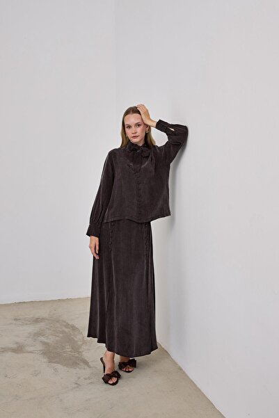 Hilay Jamila Britli Düğmeli Etekli Takım KAHVERENGİ