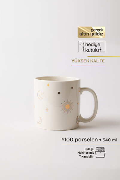 TUSE LIVING Lunaris Gerçek Altın Yaldızlı Gökyüzü Desenli Porselen Kupa 340 ml