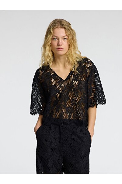 Selected Femme Oberteil Cropped Fit Spitzen