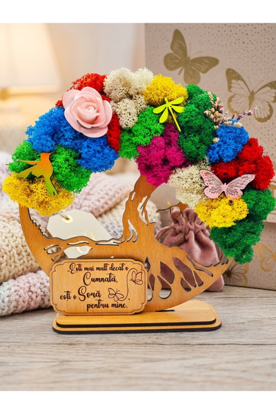 OEM Cadou Copacul Vietii, cu licheni stabilizati, din lemn bej, „Cumnata”, 20...