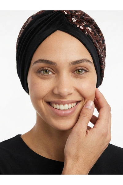 elysianfidan Özel Tasarım Siyah Üzeri Bordo Desenli Payetli Astarlı Hazır Tür...