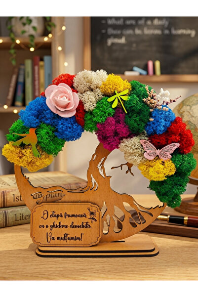 OEM Cadou Copacul Vietii, cu licheni stabilizati, din lemn bej, „Multumim”, 2...