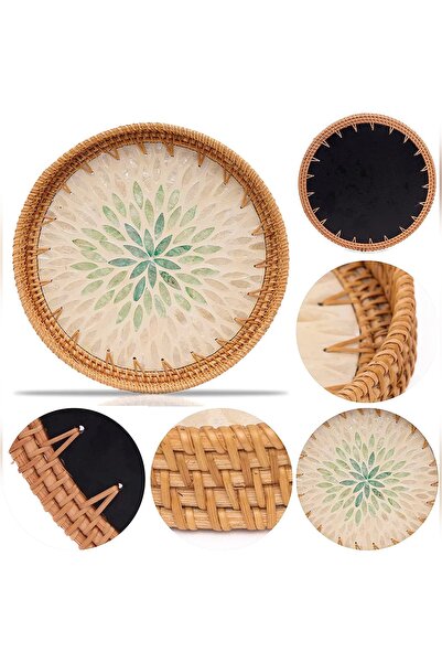 Renesse Home صينية ألمنا المصنوعة يدويًا من الخيزران مقاس 30 سم - صينية تقديم...