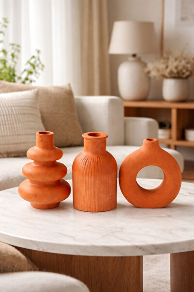 ODOS Home Decor Minimal 3’lü Bohem Dekoratif Vazo Seti – Seramik Görünümlü Mo...
