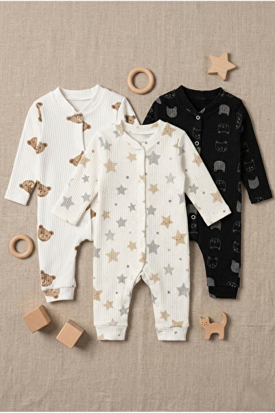 Noone مجموعة من 3 قطع من ملابس الأطفال المصنوعة من القطن بنسبة 100% بنمط تيدي...