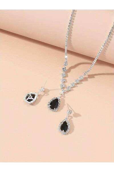 Estilo Lingerie Gümüş Kaplama Su Yolu Zirkon Taşlı Kolye Küpe Seti Gelin Takı...