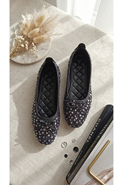 Aybar Pullu Simli Fiyonklu Kadın Şık Günlük Babet