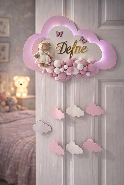 Yavuz Süs Pembe ışıklı bulut şeklinde bebek odası kapı süsü