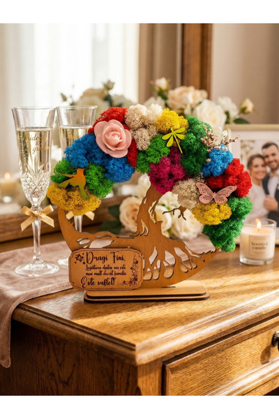 OEM Cadou Copacul Vietii, cu licheni stabilizati, din lemn bej, „Fini”, 20cm,...