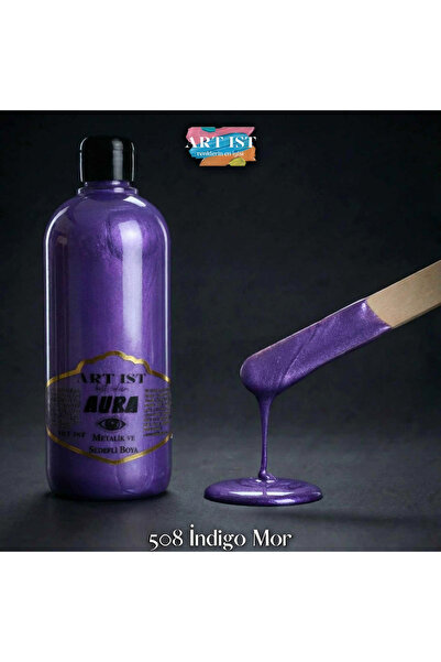 ART IST AURA Sedefli ve Vernikli Metalik Akrilik Boya 500 ml – 508 İndigo Mor...