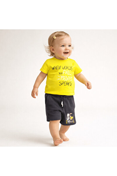 nk kids Girl's Music Speak Printed T-Shirt Navy Blue Printed Lace-Up Shorts w...