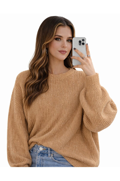 MODASPARK Γυναικείο πλεκτό πουλόβερ Biskuvi Crew Neck Oversize