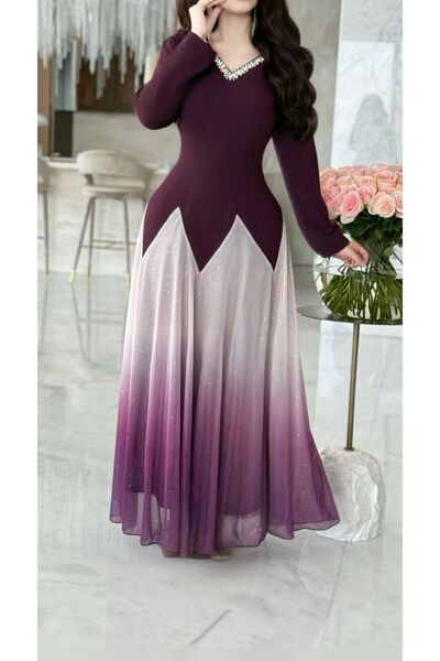 Opera Fashion فستان سهرة طويل مزين بالكريستال