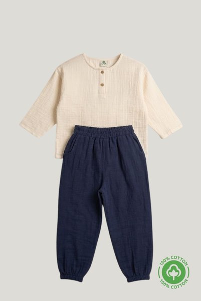 ÇİTİL Boy's Long Sleeve Muslin Top and Bottom 2-Piece Set 2-8 Years