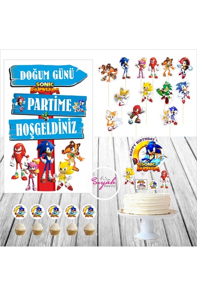 SİYAH PARTİ EVİ Sonic Boom Doğum Günü Masa Maketi / Pasta Süsü Seti