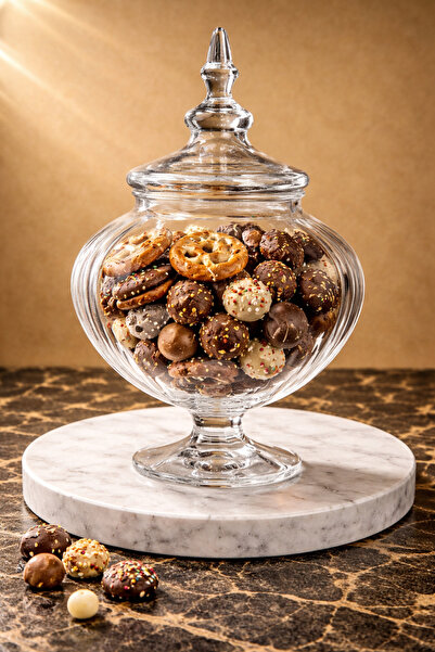 Maloria Ayaklı Kapaklı Cam Drajelik Desensiz | 30cm - Tekli