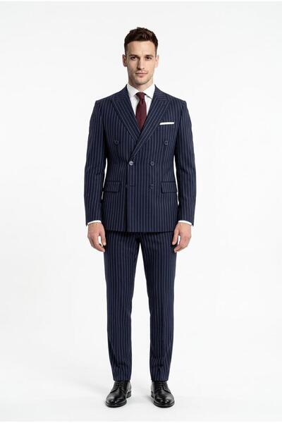 CLISHE بدلة رجالية ضيقة مخططة بصدر مزدوج