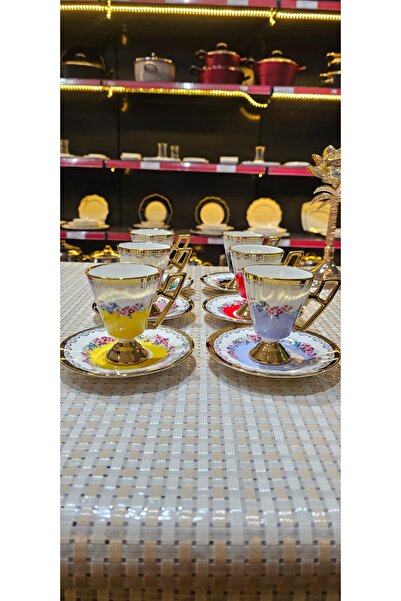 KÖSEOĞLU HOME طقم فناجين بورسلين ملون لـ 6 أشخاص