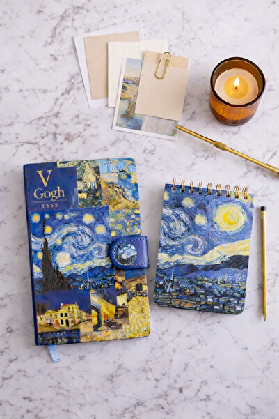 matheon Van Gogh Notebook Set Spiral Bound 11X7.5 cm 70 Sheets Notebook + Col...