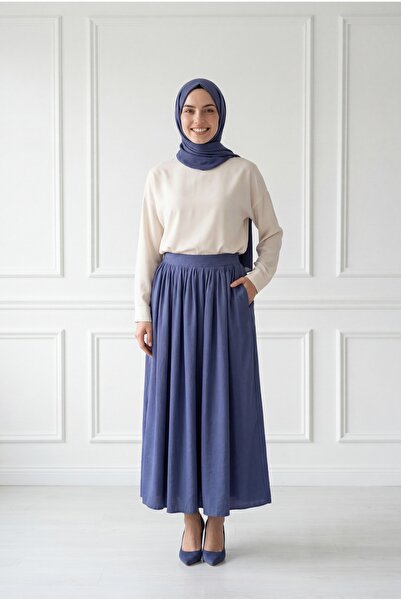 MİHRA STORE Lalin Φούστα με διπλές τσέπες και ελαστική μέση - BY5037 Indigo