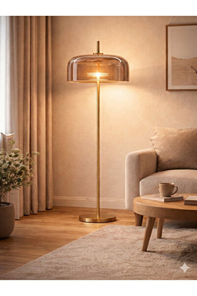 VEYRA Sirus Pirinç Gövdeli Bal Cam Kubbe Tasarım Lambader | Modern Dekoratif ...
