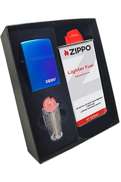 Zippo Çakmak Parlak Mavi Mor Benzin Taş Hediyelik Set du10-29899z
