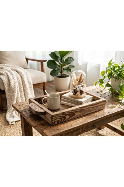 Makodesign 30X18 Walnut Color, Natural Wood, Decorative, Luxury Tray, Coffee ...