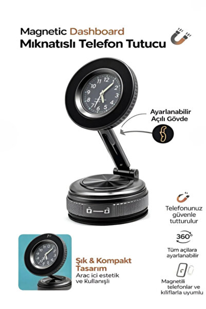 VOOKA Araç İçi Saatli Mıknatıslı Telefon Tutucu | Güçlü Manyetik | 360° Ayarl...