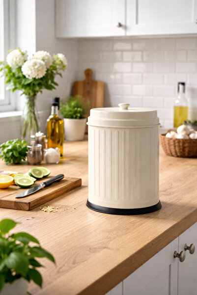 Yufira Life Tezgah Üstü Kapaklı Vintage Model Krem Çöp Kovası – Manuel Açılır...