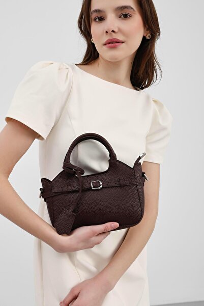 Shule Bags Geantă crossbody Osa cu detaliu curea, maro acariu