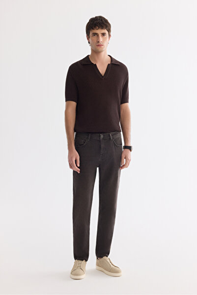 Avva Men's Brown Mustache Vintage Washed Overdye Yarn-Dyed Denim A61Y3511