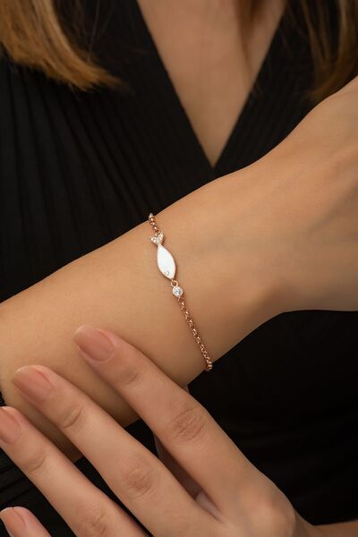SUNSHINE 925 Ayar Rose Kaplamalı Beyaz Mineli Balık Gümüş Bileklik