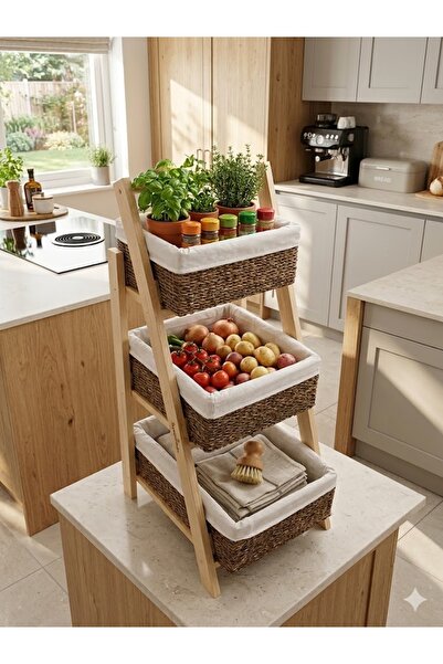 SepetçiBaba Ahşap Çok Amaçlı Sebzelik Meyvelik Standı Krem - Z33