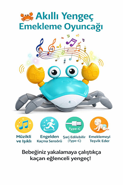 robokids Yengeç Emekleme Oyuncağı Yeşil Renk (Şarj Edilebilir) Ses Ayarlı