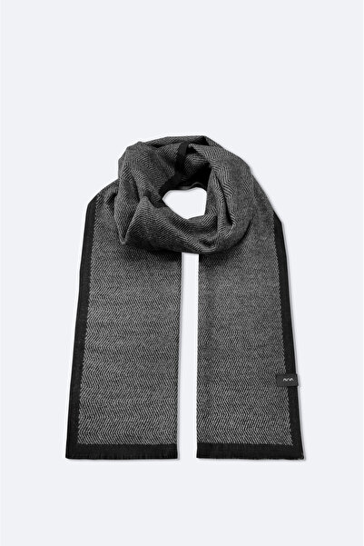 Avva شال رجالي أسود منقوش بشراشيب A52Y9403