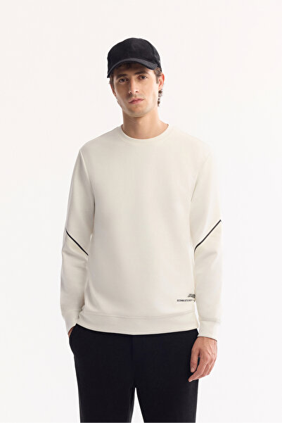 Avva Hanorac pentru bărbați, ecru, guler rotund bumbac, bi-stretch, cu imprim...