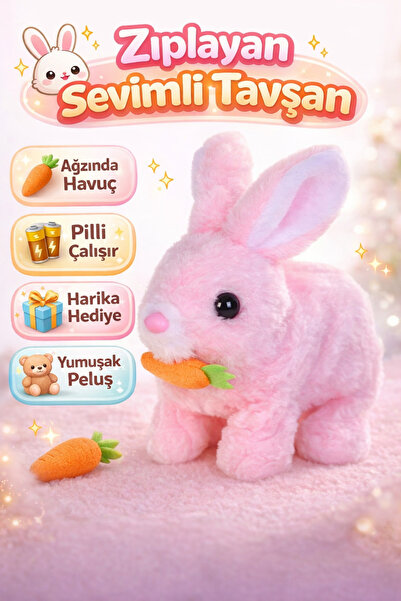 Genel Markalar Sevimli Zıplayan Ağzında Havuç Tavşan Oyuncak Pilli Tavşan Poz...