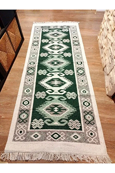 OEM Traditional woven jute rug, double-sided, 80 x 200 cm, green and cream, G...