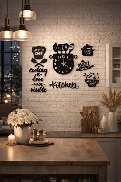 LAZORİAE Ceas de perete din lemn pentru bucătărie