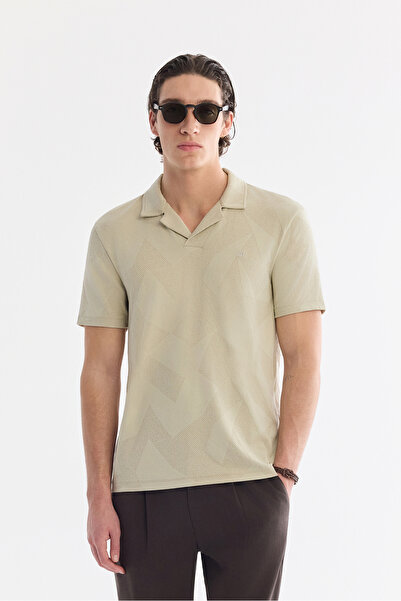 Avva Men's Beige Apaj Collar Easy Ü Tulle Enen Elastane Regular Fit T-Shirt A...