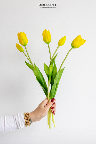 Dekorsende Yapay Islak Lale Sarı 43 Cm