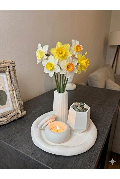 nilux Premium 4 lü Yamuk Tepsili Mumluk Vazo Dekorasyon Seti