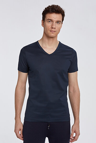 Hemington V Yaka Lacivert Basic T-Shirt