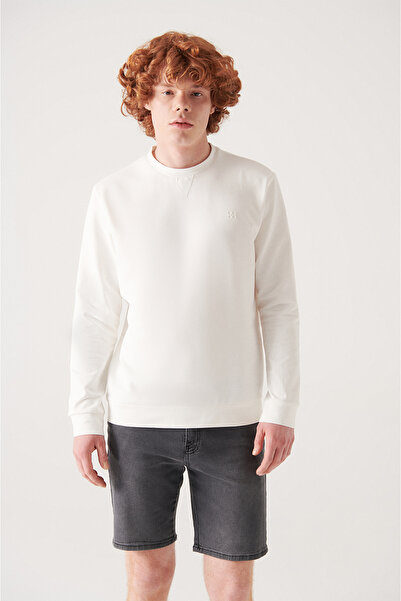 Avva Men's Ecru Crew Neck Cotton 2 Thread Non-Rated Sweatshirt E 001200
