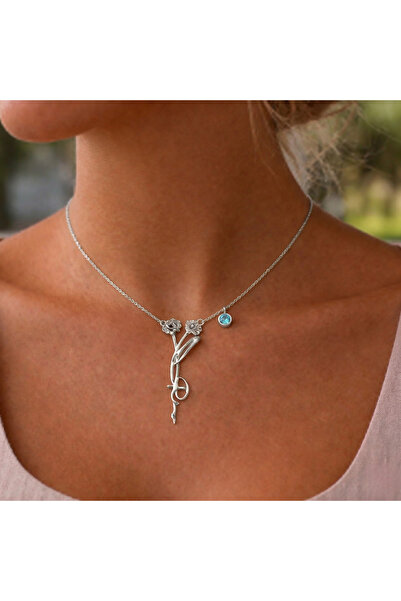 Soleildor 925 ayar Orijinal Gümüş Kişiye özel Hediye Doğum Çiçekli İsim Gümüş...