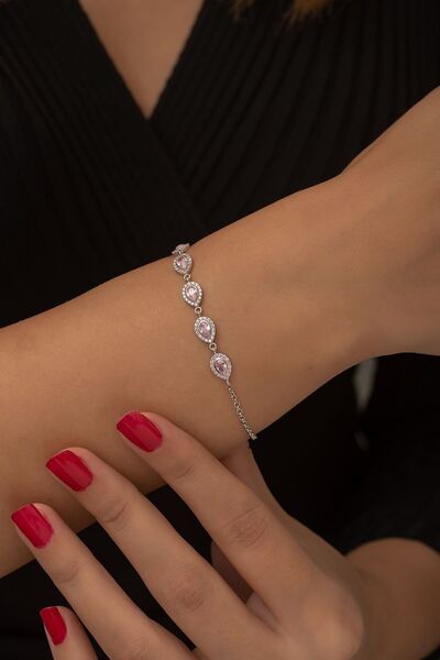 SUNSHINE 925 Ayar Rodyum Kaplamalı A Kalite Pembe Zirconia Taşlı Damla Gümüş ...