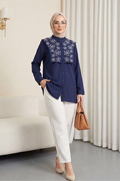 HİJABAYA Πουκάμισο με λεπτομέρεια πλάστρου Με κέντημα Ποπλίνα