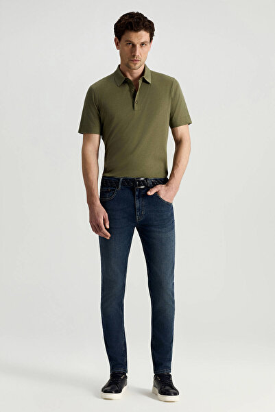 Hemington Saf Pamuk Slim Fit Lacivert Taşlanmış Denim Pantolon