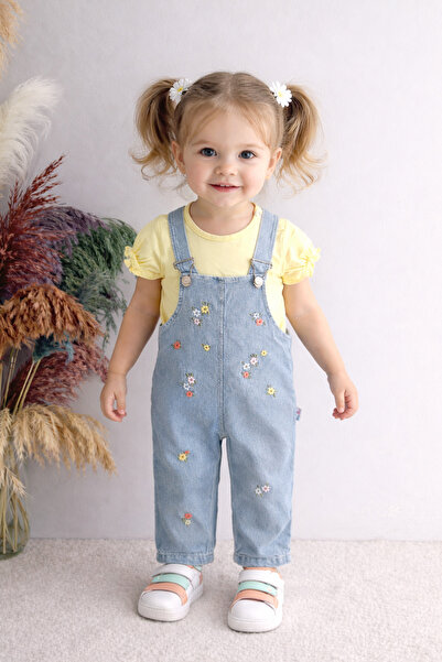 Baby Buu Minilkabebe Denim Çiçekli Ayarlanabilir Askılı Kız Salopet 6-24 ay